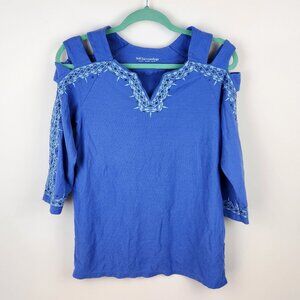 Soft Surroundings Cold Shoulder Embroidered 3/4 Sleeve Blouse Top sz S